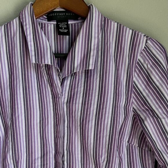 Geoffrey Beene Sport Button Up Cotton Shirt Striped Long Sleeve Collared 90s Y2K - Picture 2 of 6